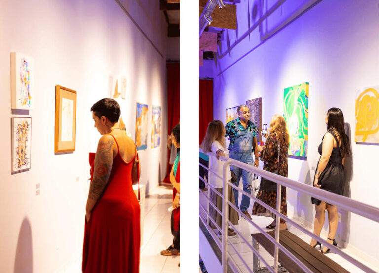 Artistas e visitantes em exposição coletiva de mentorados de Estela Luz no programa Arte Pro Mundo